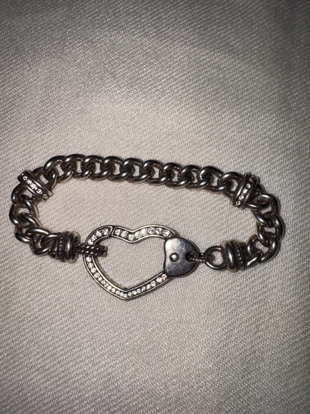 Brighton Silver Heart Toggle Chain Bracelet with Crystal Rings
